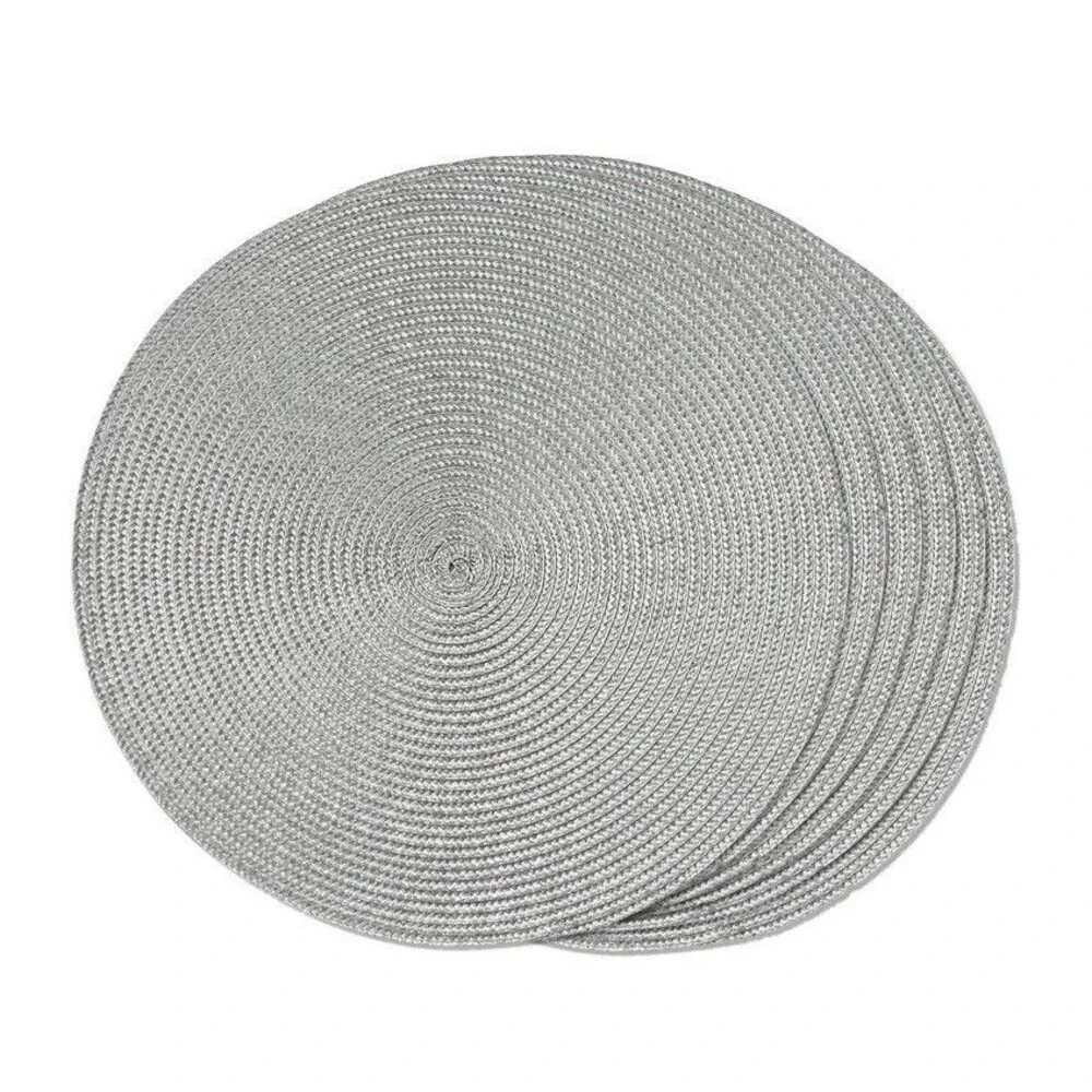 Round Braided Placemats Set of 6 Table Mats Dining Woven Modern Farmhouse Gray